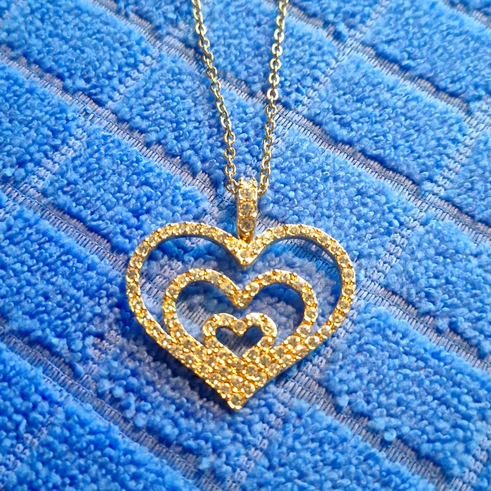 Nolan Miller Necklace & Heart Pendant Gold Tone W/Rhinestones Signed 18”L